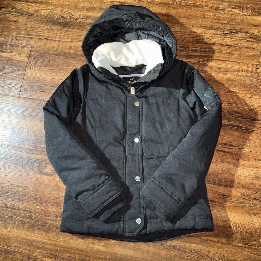 Hollister Women's Black Grey Duck Feather Down Filled Full Zip Jacket Small
